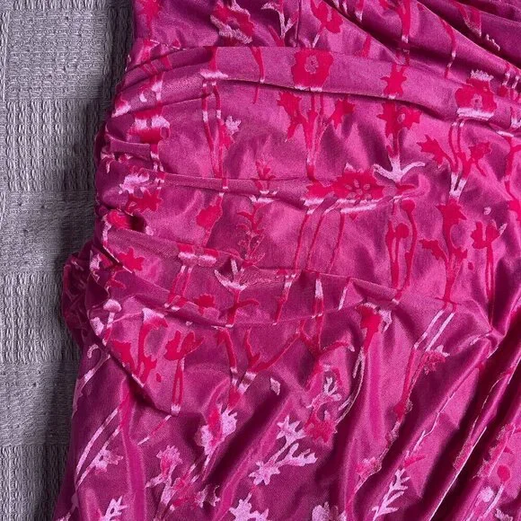 Hutch One-Shoulder Ruched Velvet Dress Pink/Rose/Magenta XL - Picture 3 of 9